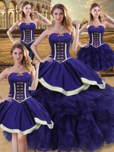 Fantastic Sweetheart Sleeveless Quinceanera Dress Floor Length Beading and Ruffles Purple Satin