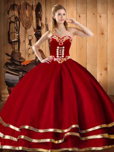 Sweetheart Sleeveless Sweet 16 Quinceanera Dress Floor Length Embroidery Red Organza