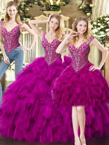 Sleeveless Beading and Ruffles Lace Up Quinceanera Dress