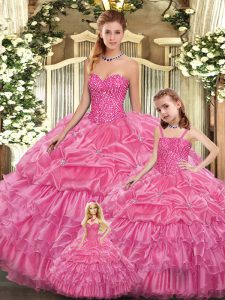 Superior Rose Pink Sweetheart Neckline Beading and Ruffled Layers 15th Birthday Dress Sleeveless Lace Up