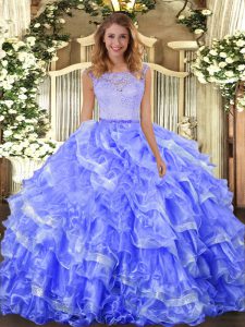 Blue Scoop Clasp Handle Lace and Ruffled Layers 15 Quinceanera Dress Sleeveless