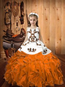 Super Organza Straps Sleeveless Lace Up Embroidery and Ruffles Pageant Dresses in Orange