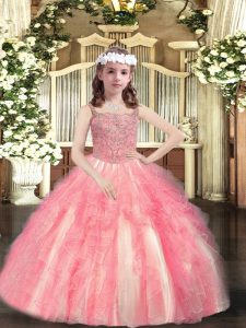 High Quality Sleeveless Beading and Ruffles Lace Up High School Pageant Dress
