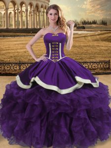 Beautiful Purple Organza Lace Up Quinceanera Dress Sleeveless Floor Length Beading and Ruffles