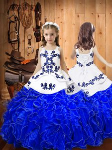 Sleeveless Embroidery and Ruffles Lace Up Little Girls Pageant Dress