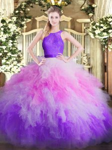 Floor Length Zipper Quinceanera Dress Multi-color for Military Ball and Sweet 16 and Quinceanera with Ruffles