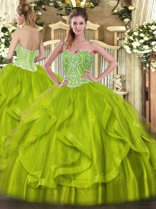 Custom Fit Yellow Green Vestidos de Quinceanera Military Ball and Sweet 16 and Quinceanera with Ruffles Sweetheart Sleeveless Lace Up