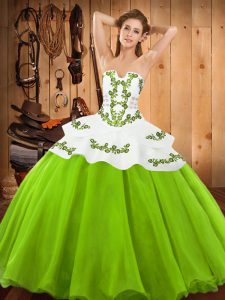 Fabulous Floor Length Lace Up Sweet 16 Dress for Military Ball and Sweet 16 and Quinceanera with Embroidery