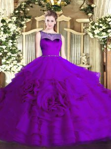 Scoop Sleeveless Zipper Sweet 16 Quinceanera Dress Eggplant Purple Organza