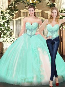 Custom Designed Apple Green Sweetheart Lace Up Beading and Ruffles Sweet 16 Dresses Sleeveless