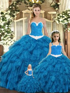 Smart Teal Sleeveless Floor Length Ruffles Lace Up Sweet 16 Quinceanera Dress