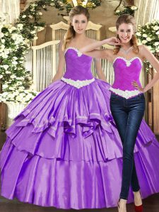Sophisticated Eggplant Purple Sleeveless Appliques and Ruffles Floor Length Ball Gown Prom Dress