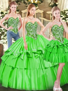 Sweetheart Sleeveless Tulle 15 Quinceanera Dress Beading and Ruffled Layers Lace Up