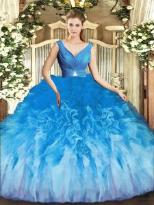 Multi-color Sleeveless Floor Length Beading and Ruffles Backless 15 Quinceanera Dress