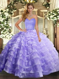 Sleeveless Floor Length Ruffled Layers Lace Up Sweet 16 Dresses with Lavender