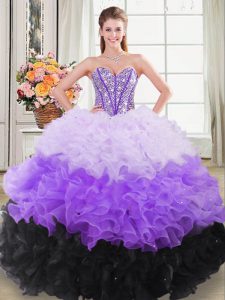 Organza Sweetheart Sleeveless Lace Up Beading and Ruffles Ball Gown Prom Dress in Multi-color