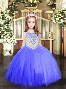New Arrival Floor Length Zipper Little Girls Pageant Dress Baby Blue for Party and Quinceanera with Beading