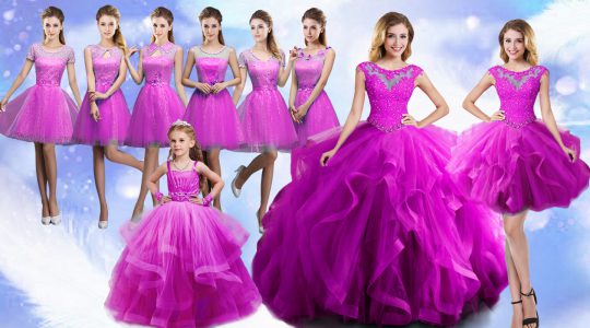 Fantastic Ball Gowns Sweet 16 Quinceanera Dress Fuchsia Scoop Organza Sleeveless Floor Length Lace Up