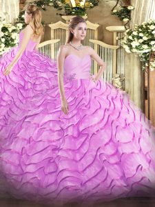 Free and Easy Sleeveless Brush Train Beading and Ruffled Layers Lace Up 15th Birthday Dress