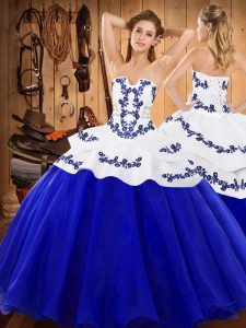 Fancy Sleeveless Floor Length Embroidery Lace Up Sweet 16 Dresses with Royal Blue