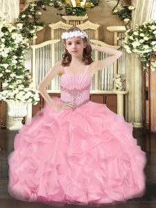 Best Sleeveless Beading and Ruffles Zipper Little Girl Pageant Gowns