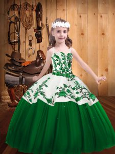 Straps Sleeveless Winning Pageant Gowns Floor Length Embroidery Dark Green Tulle