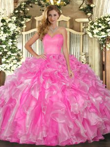 Sexy Floor Length Ball Gowns Sleeveless Rose Pink 15 Quinceanera Dress Lace Up