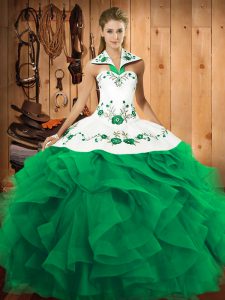 Tulle Sleeveless Floor Length Sweet 16 Quinceanera Dress and Embroidery and Ruffles