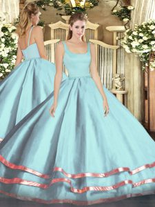 Charming Floor Length Light Blue Quinceanera Gown Straps Sleeveless Zipper
