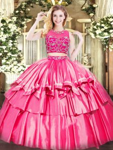 Tulle Sleeveless Floor Length Quinceanera Gown and Beading and Ruffled Layers