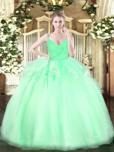 Beauteous Apple Green Sweet 16 Dress Military Ball and Sweet 16 and Quinceanera with Ruffles Spaghetti Straps Sleeveless Zipper