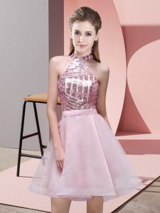 Sequins Court Dresses for Sweet 16 Pink Backless Sleeveless Mini Length