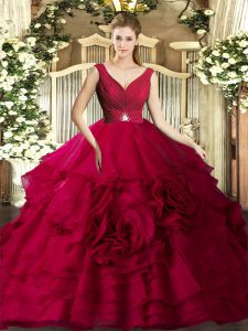 Exquisite Beading and Ruching Quinceanera Gowns Coral Red Backless Sleeveless Floor Length
