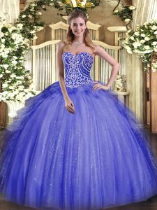 Unique Organza Sweetheart Sleeveless Lace Up Beading and Ruffles Sweet 16 Dress in Blue