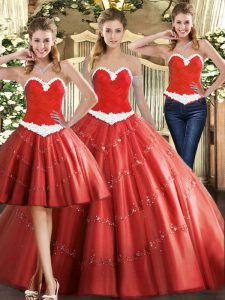 Sweetheart Sleeveless Quinceanera Dress Floor Length Beading Coral Red Tulle