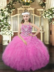 Floor Length Ball Gowns Sleeveless Rose Pink Kids Pageant Dress Lace Up