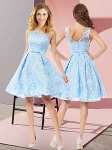 Sleeveless Zipper Knee Length Bowknot Dama Dress for Quinceanera