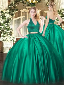 Floor Length Dark Green Quinceanera Gowns Satin Sleeveless Ruching
