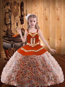 Sleeveless Lace Up Floor Length Embroidery and Ruffles Little Girls Pageant Dress