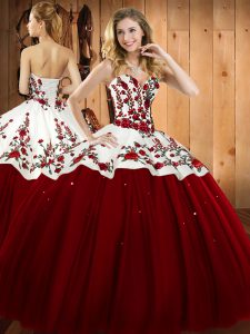 Custom Fit Wine Red Lace Up Quinceanera Gowns Embroidery Sleeveless Floor Length