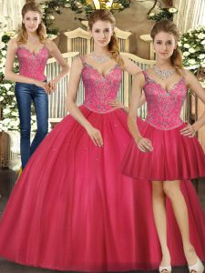 Straps Sleeveless Tulle Quinceanera Gown Beading Lace Up