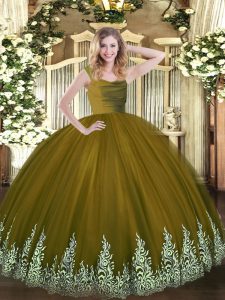 Floor Length Olive Green 15 Quinceanera Dress Straps Sleeveless Zipper