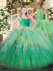 Multi-color Sleeveless Floor Length Ruffles Zipper Quinceanera Dresses