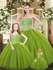 Enchanting Olive Green Sweetheart Lace Up Beading Vestidos de Quinceanera Sleeveless
