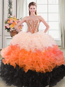 Customized Sweetheart Sleeveless Quinceanera Dresses Floor Length Beading and Ruffles Multi-color Organza