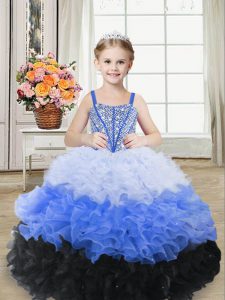 Multi-color Organza Lace Up Straps Sleeveless Floor Length Pageant Dress Beading and Ruffles