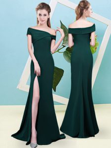 Suitable Floor Length Dark Green Quinceanera Court Dresses Off The Shoulder Sleeveless Zipper