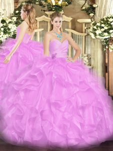 Sweetheart Sleeveless Organza Ball Gown Prom Dress Beading and Ruffles Lace Up