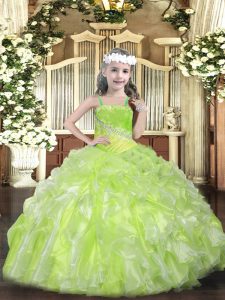 Eye-catching Yellow Green Sleeveless Organza Lace Up Little Girls Pageant Dress Wholesale for Party and Sweet 16 and Quinceanera and Wedding Party