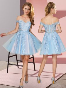 Clearance Light Blue Off The Shoulder Neckline Appliques Vestidos de Damas Sleeveless Zipper